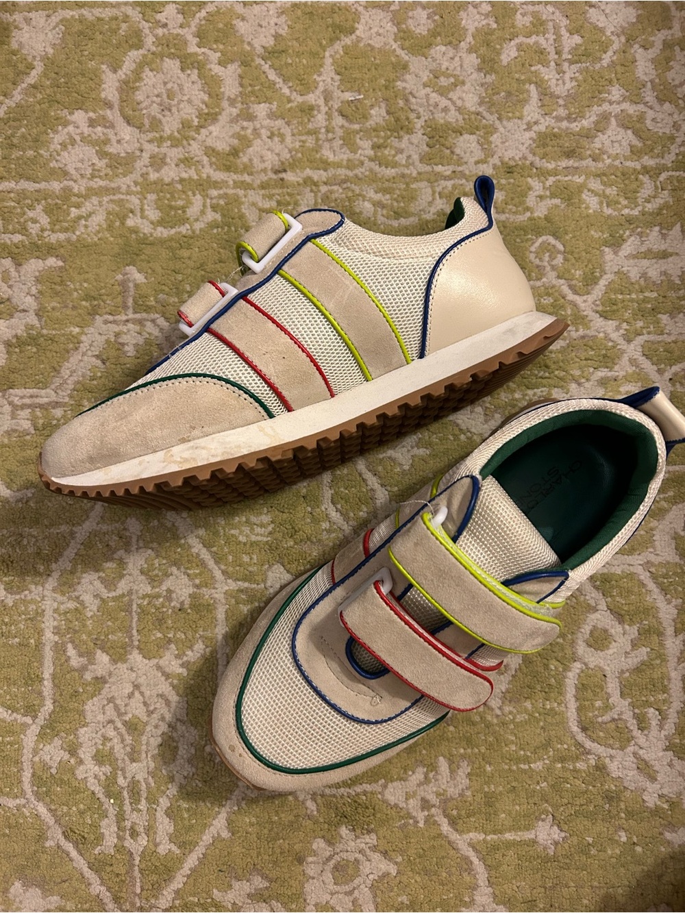 Charlotte Stone White Velcro Sneakers with Multicolor Trim
